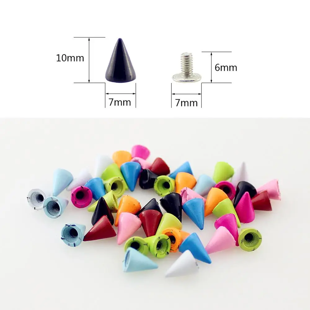 50sets 7*10mm Cone Colored Studs And Spikes For Clothes DIY Handcraft Garment Rivets For Leather Bag Shoes Tachuelas Ropa