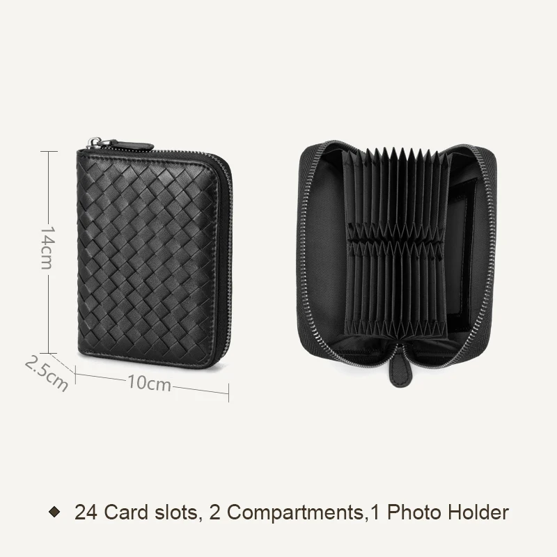 Black(S) Holder Men Leather Large Capacity Ultra-Thin Multiple Card Slots Organ Women's Credit Card Case Zipper Bag New Fashion Spot - Цвет: Black(S)