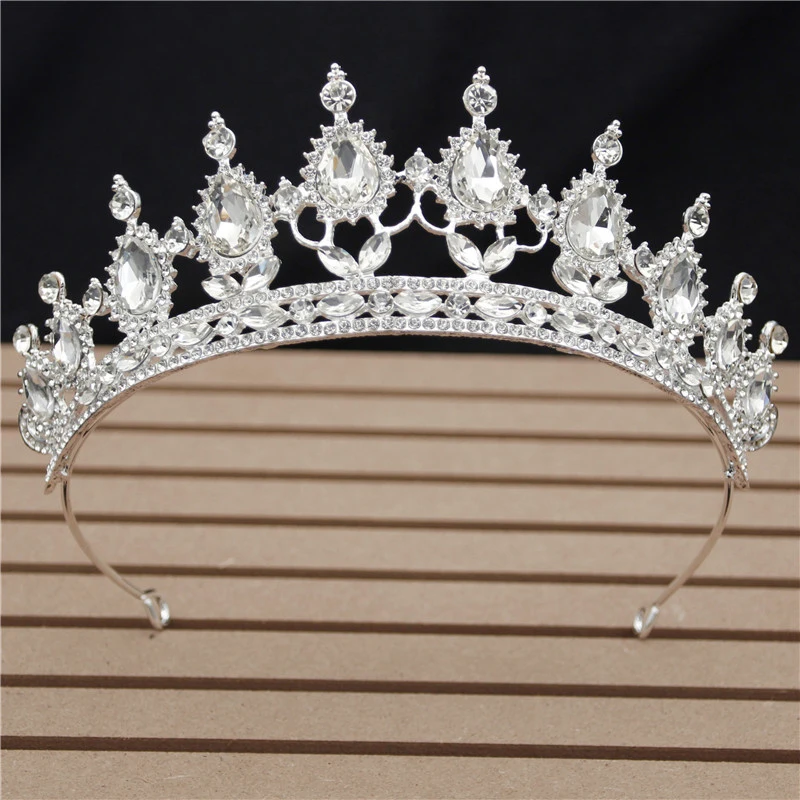 Silver White Винтажная красная Хрустальная свадебная корона, Цветочная повязка на голову, свадебные диадемы и короны для королевы, выпускного, свадебные украшения для волос, аксессуары для головы - Окраска металла: Silver White
