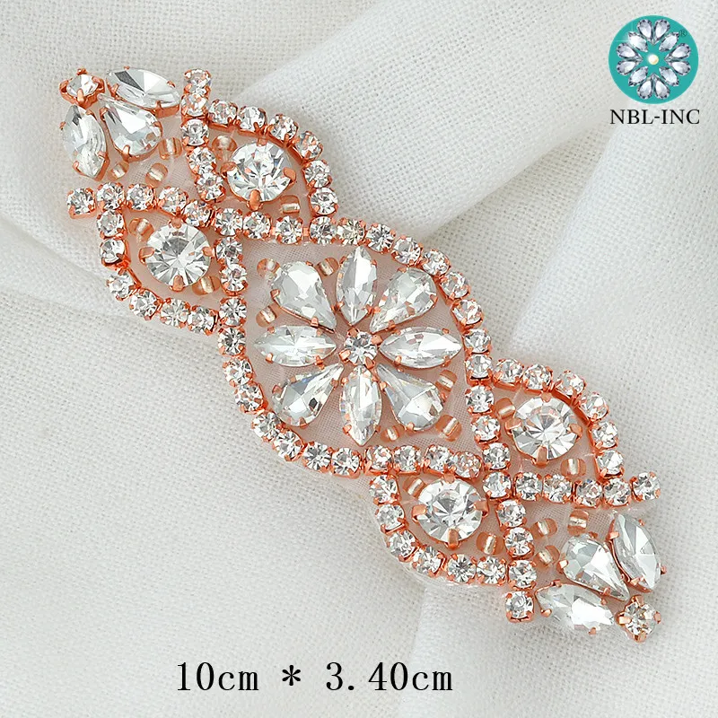 (1PC) Silver rose gold rhinestone bridal belt wedding applique with crystals wedding dress accessories iron on sew on WDD0206