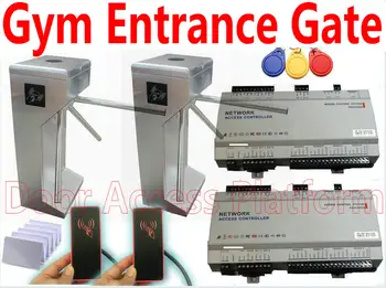 

Gym Entrance+Exit 2 Gates of RFID Access Tripod Turnstie Web Network Access Controller+Turnstile gate, gym member Pedestrian kit