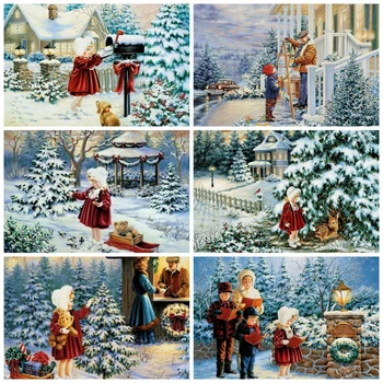

HUACAN 5D DIY Diamond Painting Winter Handicraft Rhinestone Kit Diamond Painting Christmas Mosaic Cartoon Home Decoration