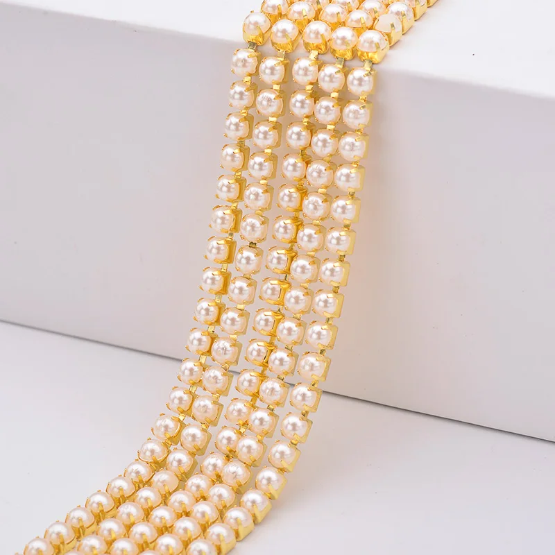 JUNAO ss6 ss12 Жемчужные Цепочки, стразы, лента, отделка, шитье, жемчуг, золото, плоская задняя сторона, стразы, лента, жемчуг, бусины для платья, одежда