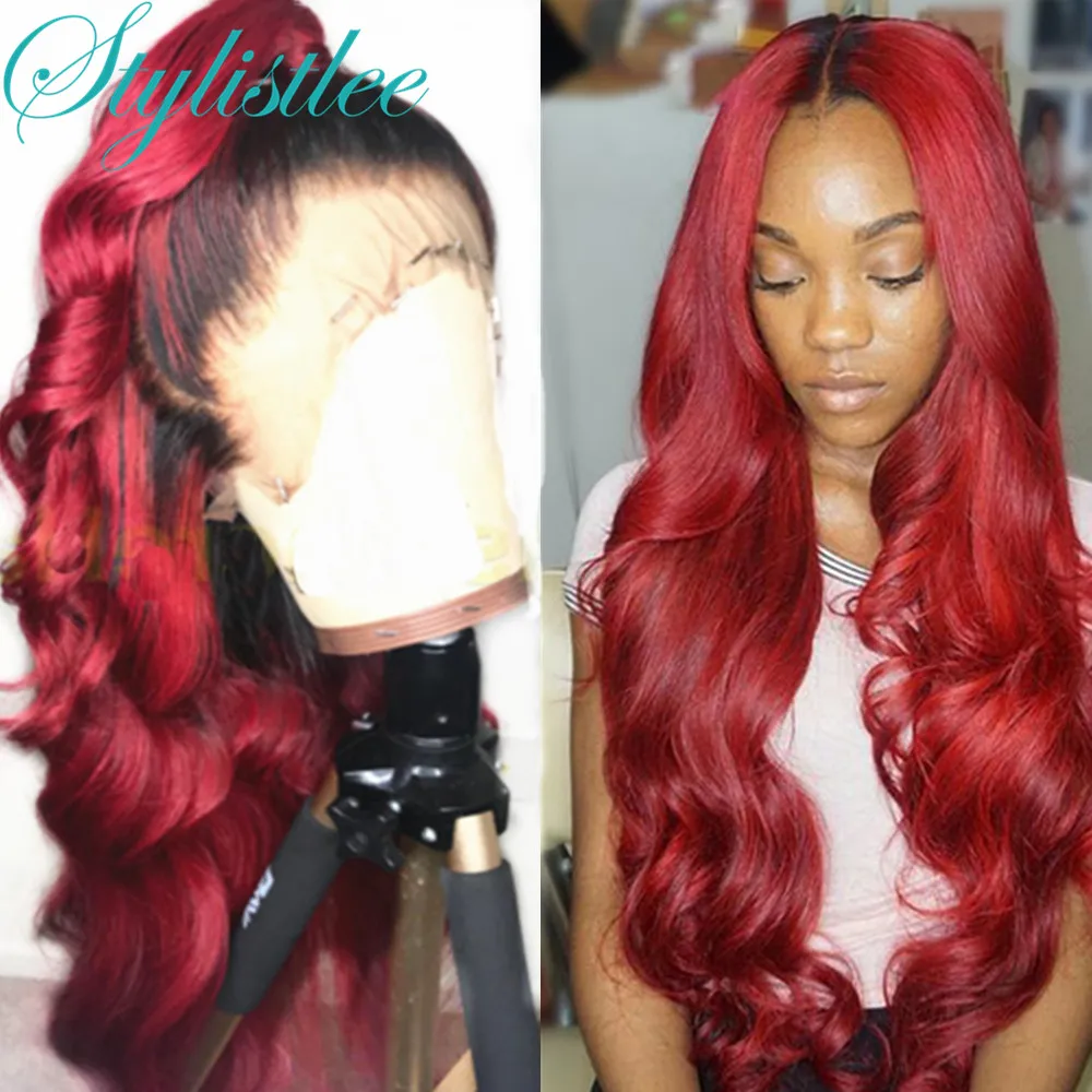 Dianteira do Laço Perucas de Cabelo Peruca de Cabelo Frontal do Laço da Onda do Corpo com Grampo de Cabelo Peruca Humano Coloridas Vermelhas Ombre Brasileiro t Parte 13x5 1b 1 Cheap Apliques com cabelo humano