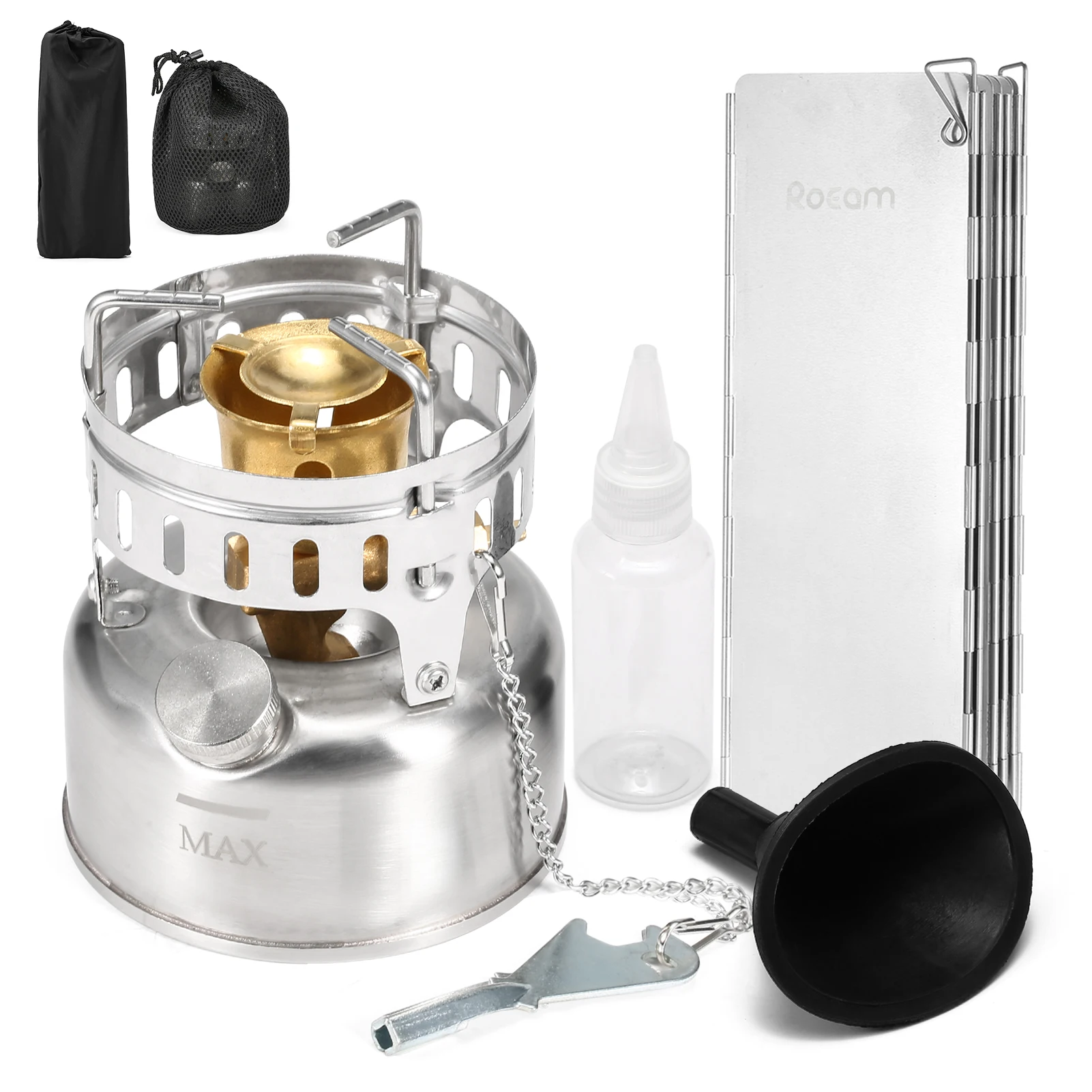 Roeam Stainless Steel Gasoline Stove With Folding Windshield Portable