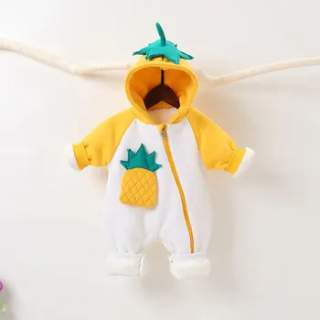 

Baby Winter Clothes Newborn Boys Girls Thick Warm Cute Hooded Romper Infant Toddler Strawberry Pineapple Plus Velvet Jumpsuits