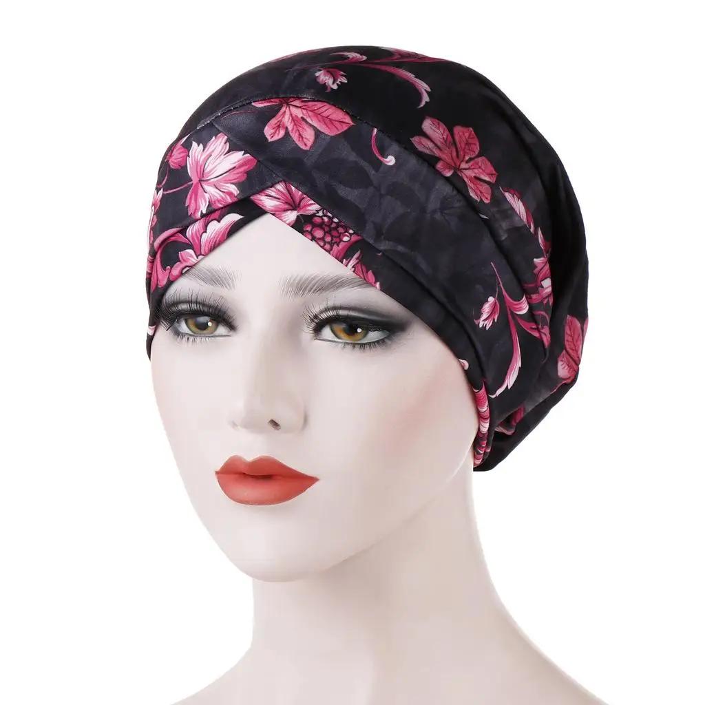 Black Red Новая модная женская шапка с принтом для сна и ночного сна, женская шапка с защитой от выпадения волос, головной убор, тюрбан, шапочка, головной убор для исламских мусульман, шапка s - Цвет: Black Red
