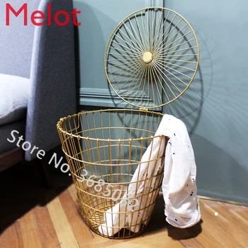 

Modern Design Golden Laundry Basket Metal Dirty Clothes Storage Basket Home Organizer Basket Creative Storage Wicker Basket