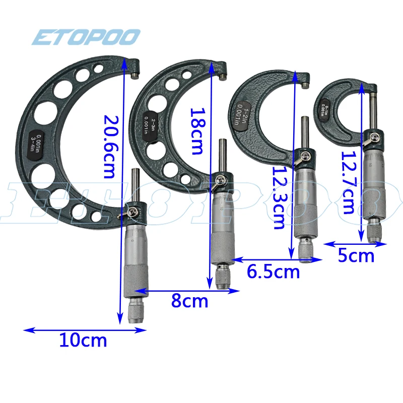 0-4 дюйма наружные Микрометры в комплектах дюймов микрометр 0-" 1-2" 2-" 3-4" наружный микрометр суппорт толщиномер измерительные инструменты