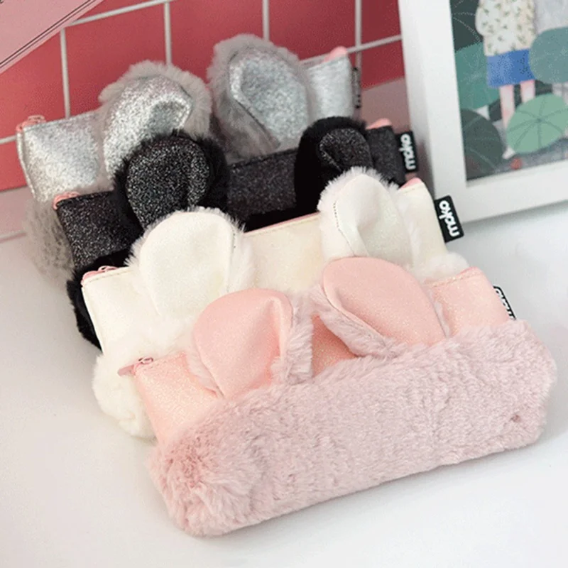 

1 Pcs Cartoon Rabbit Ear Plush Pencil Bag Plush Large Capacity Pencil Cases Stationery Zipper Bags School Office Supplies
