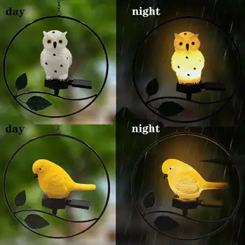 

Plastic Craft Wedding Home Decor Cute Bird LED Solar Hanging Light Waterproof Garden Iron Art Resin Night Lamp