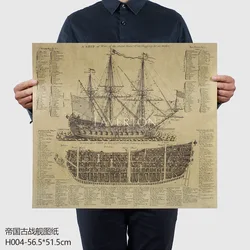 Pc001 – affiche de carte murale de grande taille, 56.5x51.5cm, dessin de cuirassé ancien, Empire rétro, décoration de la maison, Bar ou café 