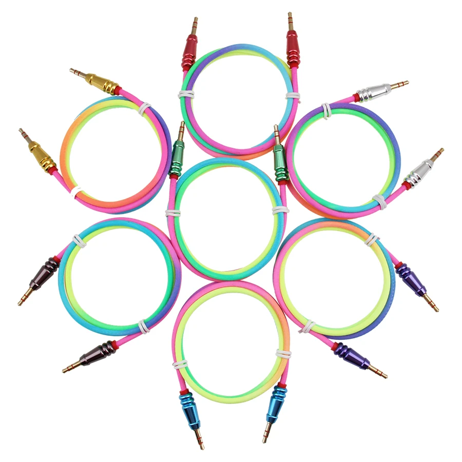 200pcs Audio Cable 3 5mm Jack Male To Male Rainbow Round Bullet Cloth Aux Cable for IPhone 6 6S Car Headphone Wire Line Aux Cord