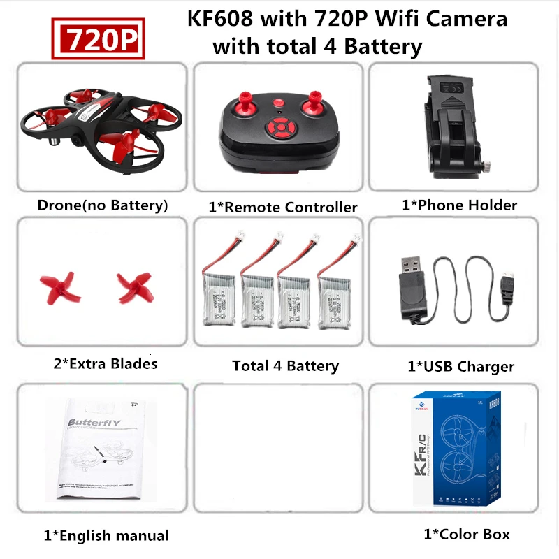 Red-Color Box-5 Радиоуправляемый мини-Дрон helicopper с hd-камерой 720 P, Wi-Fi, FPV, режим голосового управления, Квадрокоптер с цифровым зумом, удерживающий парение, высота - Цвет: Red-Color Box-5