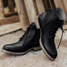 Уличные зимние мужские ботинки кожаные теплые походные зимние ботинки повседневная обувь на шнуровке рабочие ботильоны на плоской подошве с круглым носком на низком каблуке