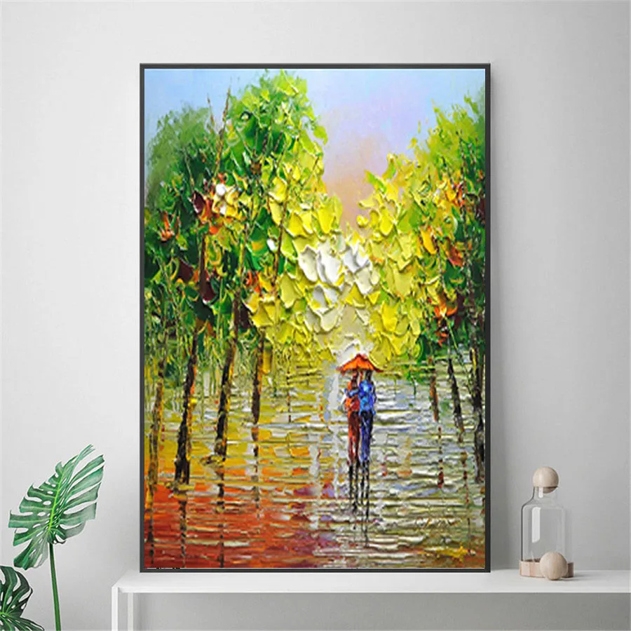 自然の風景 ミニマリストのモダンな手描きの風景油絵F