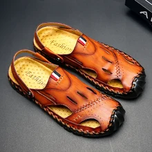 Мужские сандалии; Водонепроницаемая Обувь для улицы; кожаная Летняя дышащая обувь для пеших прогулок; мужская пляжная обувь; большие размеры; резиновая нескользящая обувь из натуральной кожи; Новинка года