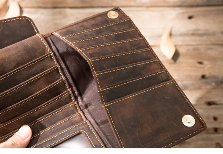 Handmade Cowhide Long Wallets Retro Made Old Multi-card Bag Men's Handbag Genuine Leather Large Capacity Zipper Purse Clutch Bag