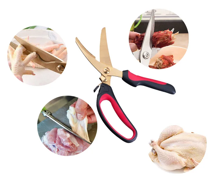 

Soft handle Shears Tool for Poultry Fish Meat Vegetables Herbs BBQ Stainless Steel Poultry Kitchen Chicken Bone Kitchen Scissor