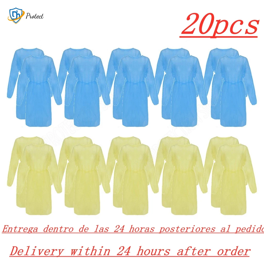 20PC Disposable Protective Coveralls Non-woven Isolation Clothing Universal Anti-Spitting Anti-Stain Nursing Gown Hazmat Suit A5
