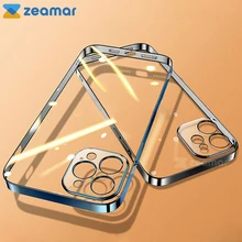 Luxury Square Frame Plating TPU Transparent Case for iPhone 12 11 Pro Max Mini iPhone X XR XS 7 8 Plus SE 2020 Soft Clear Cover