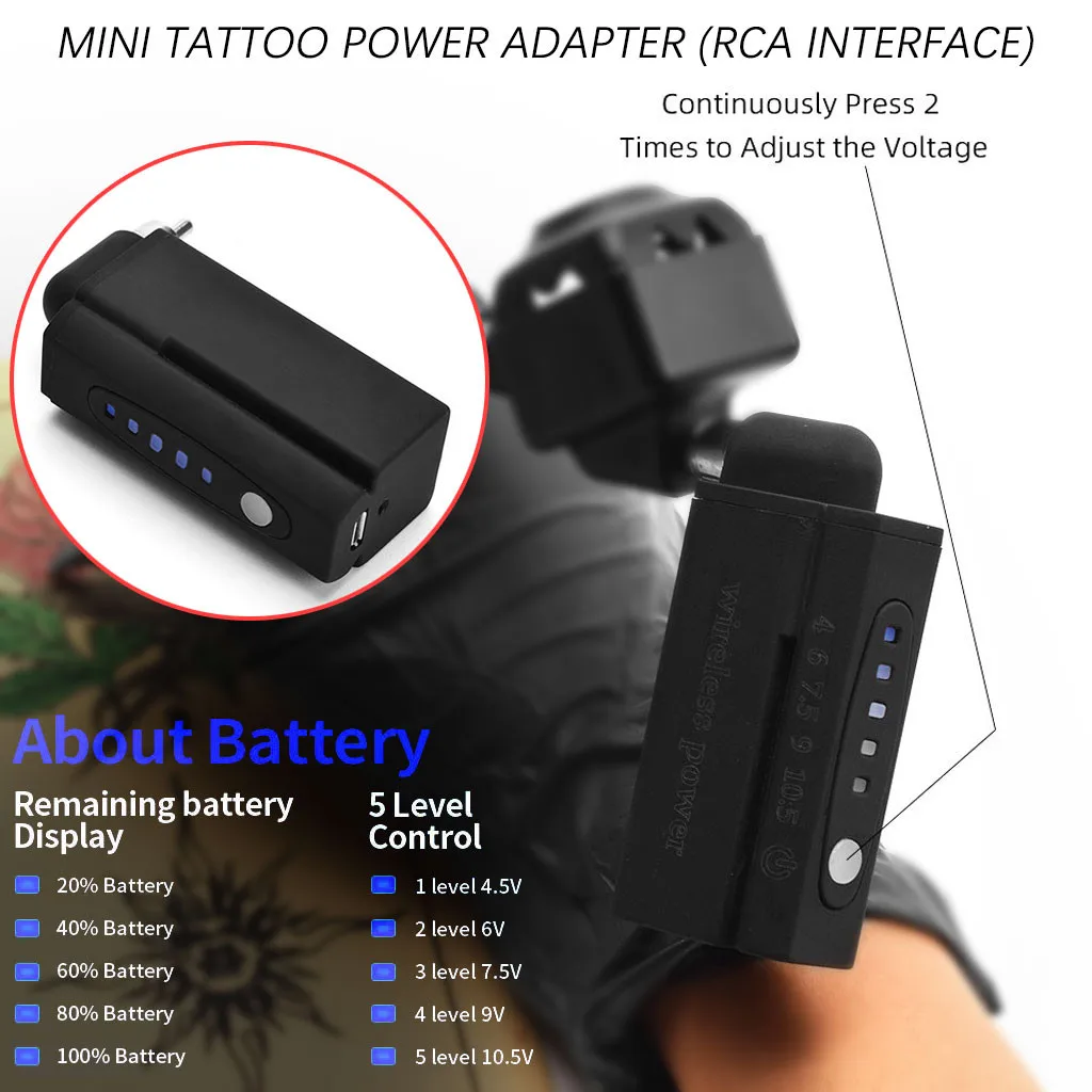 

RCA Interface Of 2000 mA Adapter For Radio Power Supply Of Mini Tattoo machine wireless supply lithium battery RCA interface