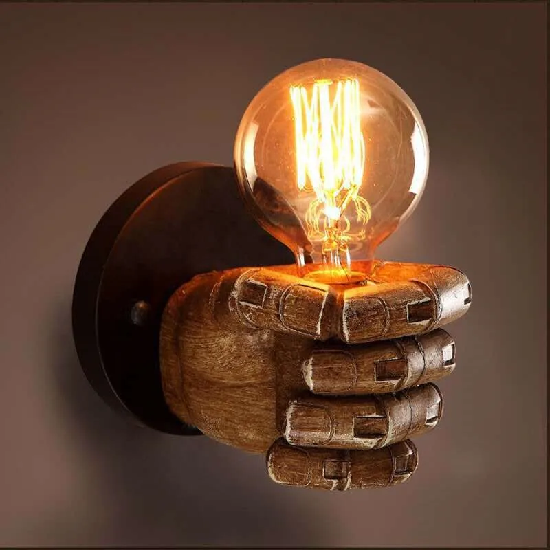 

New Creative Retro E27 LED Resin Fist Wall Lamp Corridor Bedroom Bedside Living Room Bar Restaurant Cafe Indoor Decor Wall Light