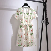 

Summer Women Plus size Dresses Ladies Fashion V-neck Short Sleeve Print Casual Chiffon OL Office Tunic Clothing Dress Wholesale