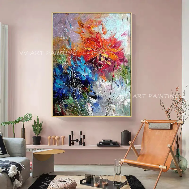 

Colorful Flower Abstract Large Sizes 100% Handmade Oil Paintings On Canvas Modern Wedding Decor Wall Artwork No Frame