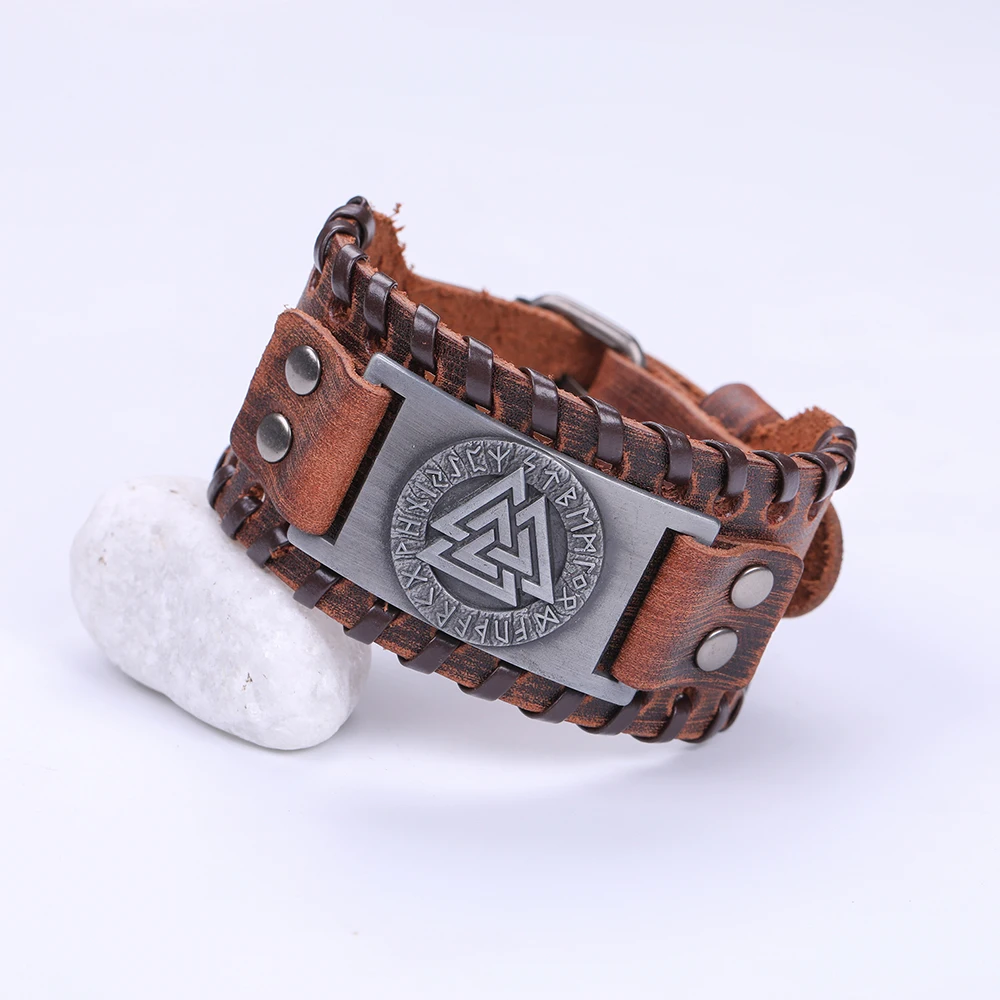 LIKGREAT славянские Норвегия Valknut амулет Кожаные браслеты с гравировкой