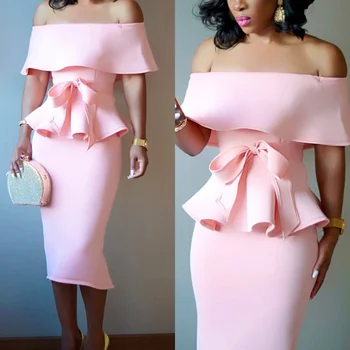 

New Women Short Sleeve Ruffle Bow 2 Piece Set Skirt Solid Lace Up Off Shoulder Tops Bodycon Skirt Sexy Club Party Skirt Suits
