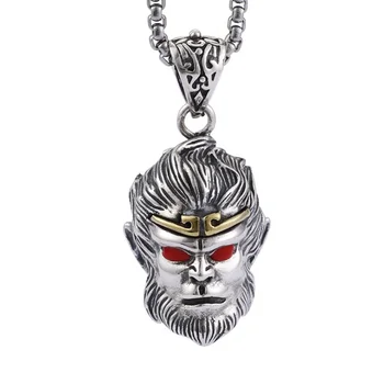 

S925 Sterling Silver Retro Sky Monkey King Goku's Personality Domineering Pendant necklace