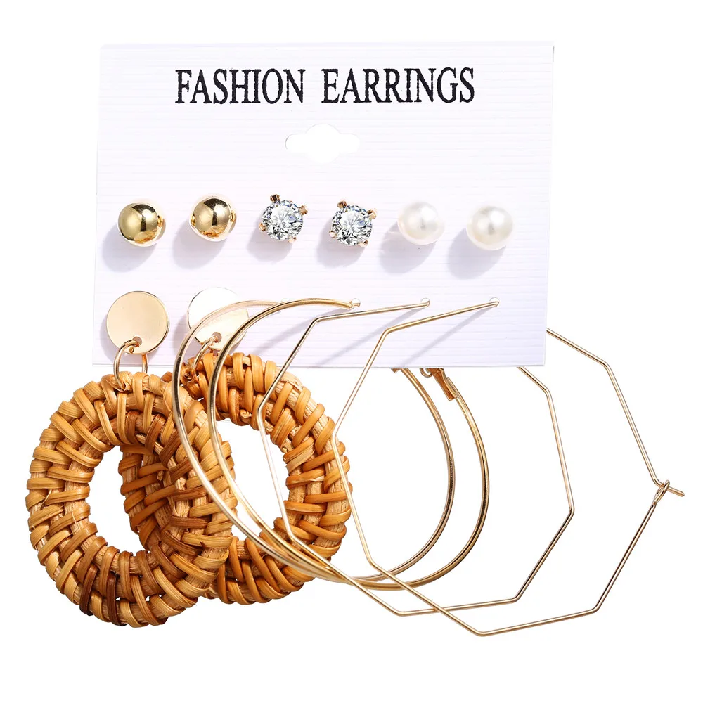 CS5506 17KM Vintage Moon Pearl Stud Earrings Set For Women BOHO Tassel Geometric Heart Twist Earring New DIY Bohemian Jewelry - Окраска металла: CS5506