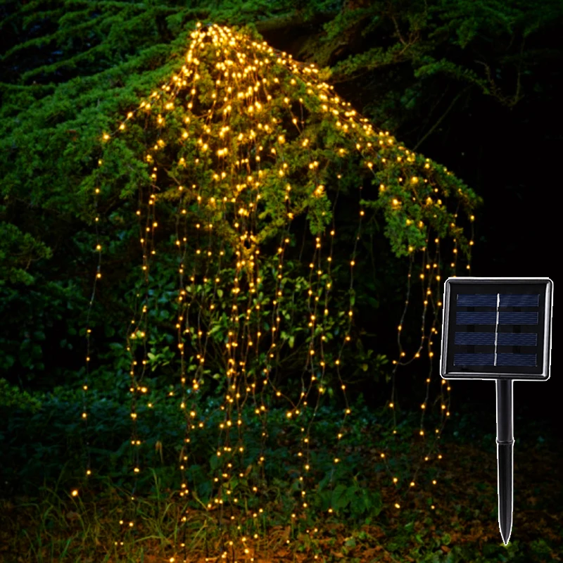 Outdoor LED Solar Lights string Waterfall Fairy icicle Lights 300 luces Christmas Tree Light for Holiday Party Garden Decoration (2)