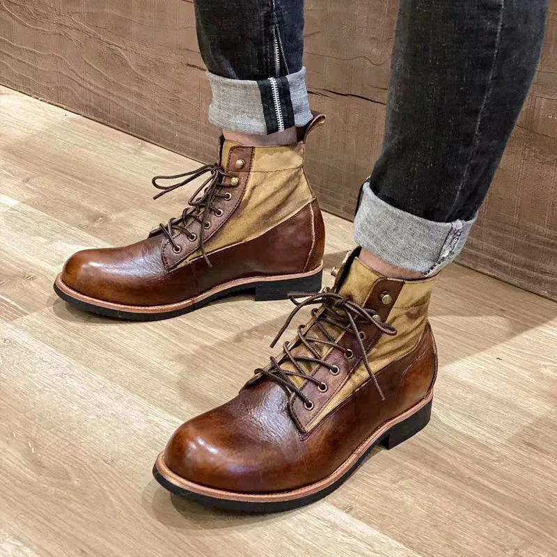Autumn Winter Men's Short Boots Retro Make old American Casual Oaratrooper Locomotive Shoes EUR 38-48 mens leather boots motorcycle leather boots