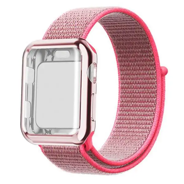 Brilliant pink Чехол+ ремешок для часов apple watch 4 5 ремешок 44 мм/40 мм correa apple watch 38 мм iwatch ремешок 42 мм спортивный нейлоновый браслет ремешок для часов 3/2 - Цвет ремешка: Brilliant pink