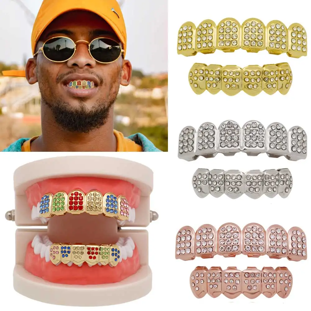 Хип хоп ледяной из Grillz верхние и нижние зубы Grillz Красочные Панк грили стоматологические золотые зуб шапки рэппер ювелирные изделия Стразы Grillz|Украшения для тела|   | АлиЭкспресс