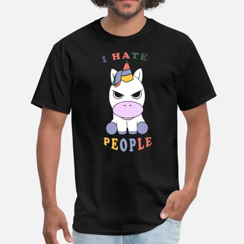 Men-Black Футболка с принтом «I Hate People Unicorn», забавная Повседневная мужская футболка с вырезом лодочкой для девочек и мальчиков, большие S-5xl, мужские футболки - Цвет: Men-Black