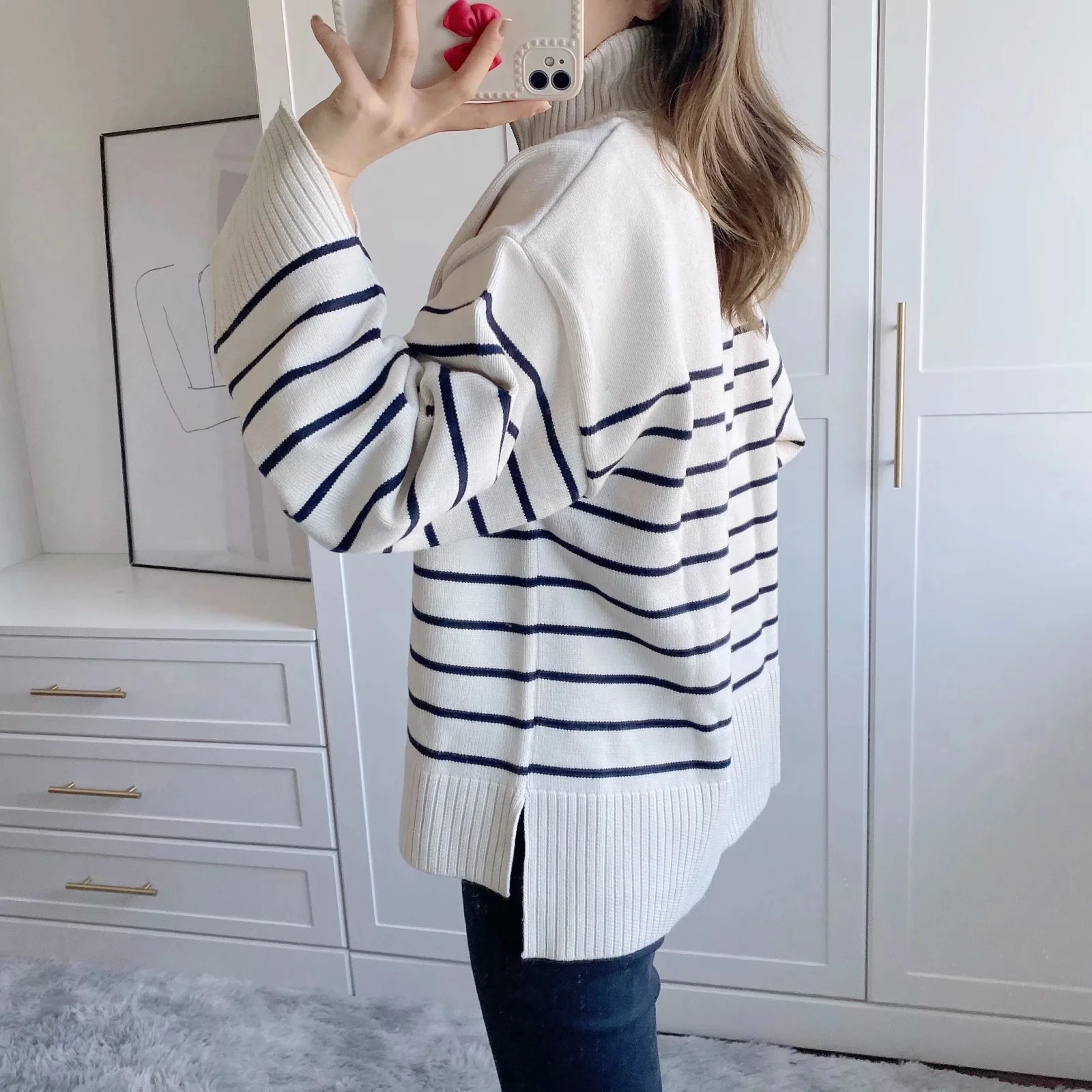 Long Sleeve Zip Striped knit sweater top women world apparel store robe femme women's sweater cardigan for women