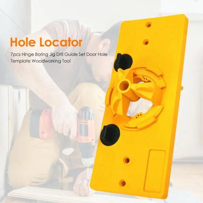 

7pcs Door Hole Template Hinge Boring Jig Carpentry Tool Engineering Plastic Easy to Operate Woodworking Accessories