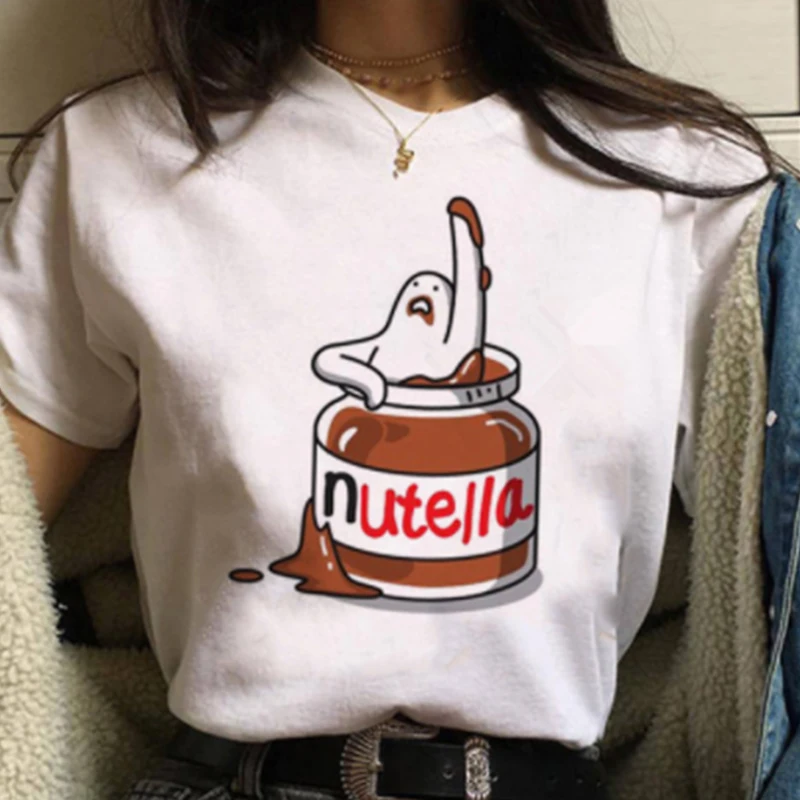 Lus Los, новинка, летняя женская футболка, Nutella, футболка с мультяшным принтом, Футболка Harajuku, футболка, Забавные топы, футболка, летние милые женские футболки