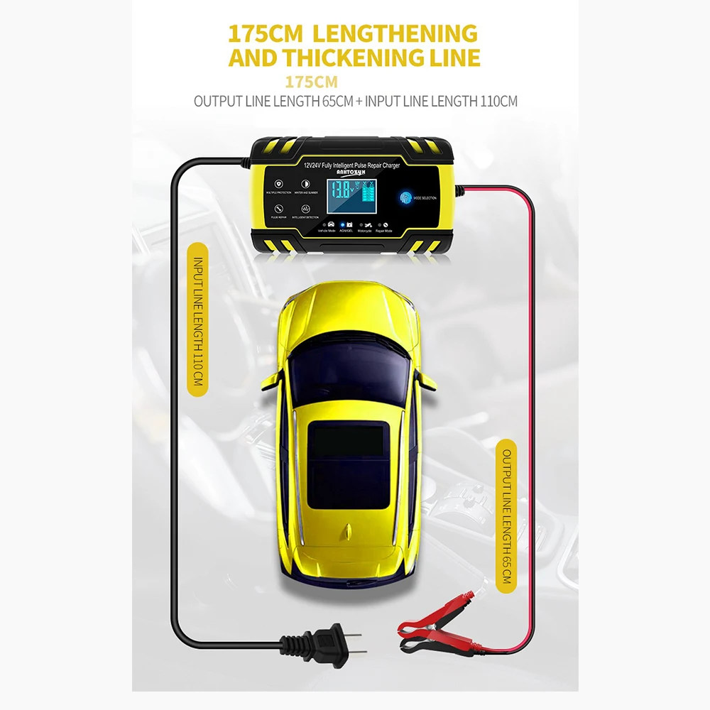 Cena Samochód AGM ładowarka 12 24V 3 etapie LCD ekran dotykowy Pulse motocykl akumulator kwasowo ołowiowy typ naprawy AGM ładowarka samochodowa