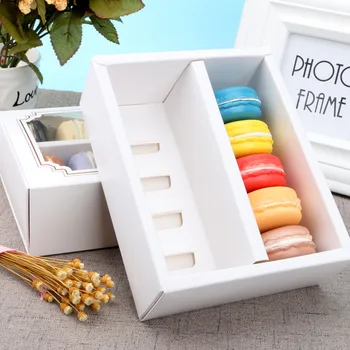 

10pcs Macarons Storage Box Dessert White Paper Packaging Cake Carriers Containers with Clear Window for Mini Donut Biscuits
