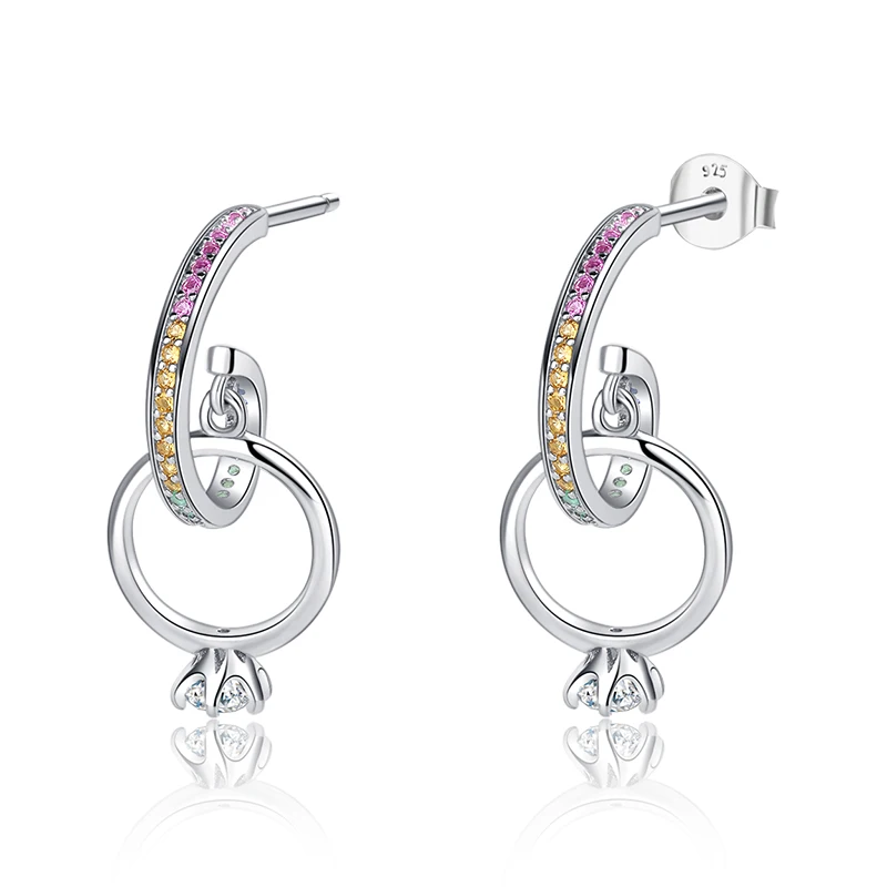 Strollgirl, новинка, 925 пробы, серебро, Радужный цвет, камень, серьги-гвоздики, CZ кольца, форма, серьги для женщин,, модное ювелирное изделие, подарок