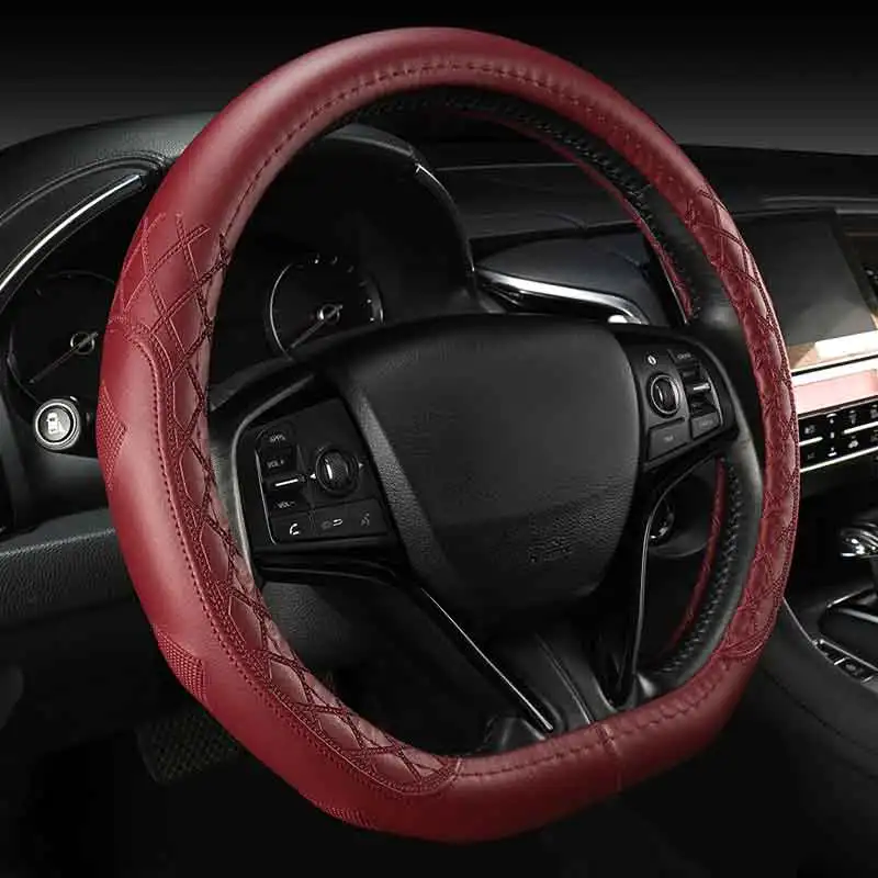 Натуральная кожа чехол рулевого колеса автомобиля авто аксессуары для land rover freelander 2 range rover 2 3 sport x9 evoque discoveri - Название цвета: Red D