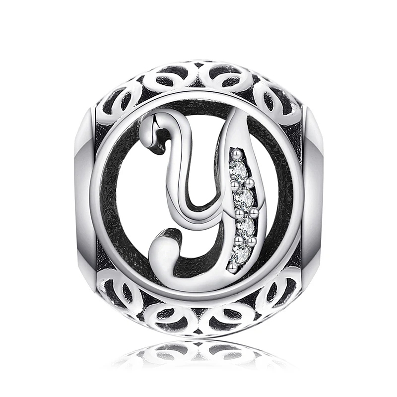 JewelryPalace Мода Письмо A-Z кубического циркония Aucthentic 925 пробы серебряный шарм для изготовления браслет DIY ювелирных подарок - Окраска металла: Y