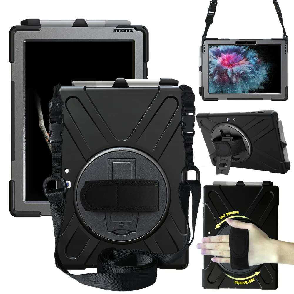 

For Microsoft Surface Go Case 10 inch 2018 with Pen Holder , 360 Rotating Hand Strap/Kickstand + Shoulder Strap Drop Protection