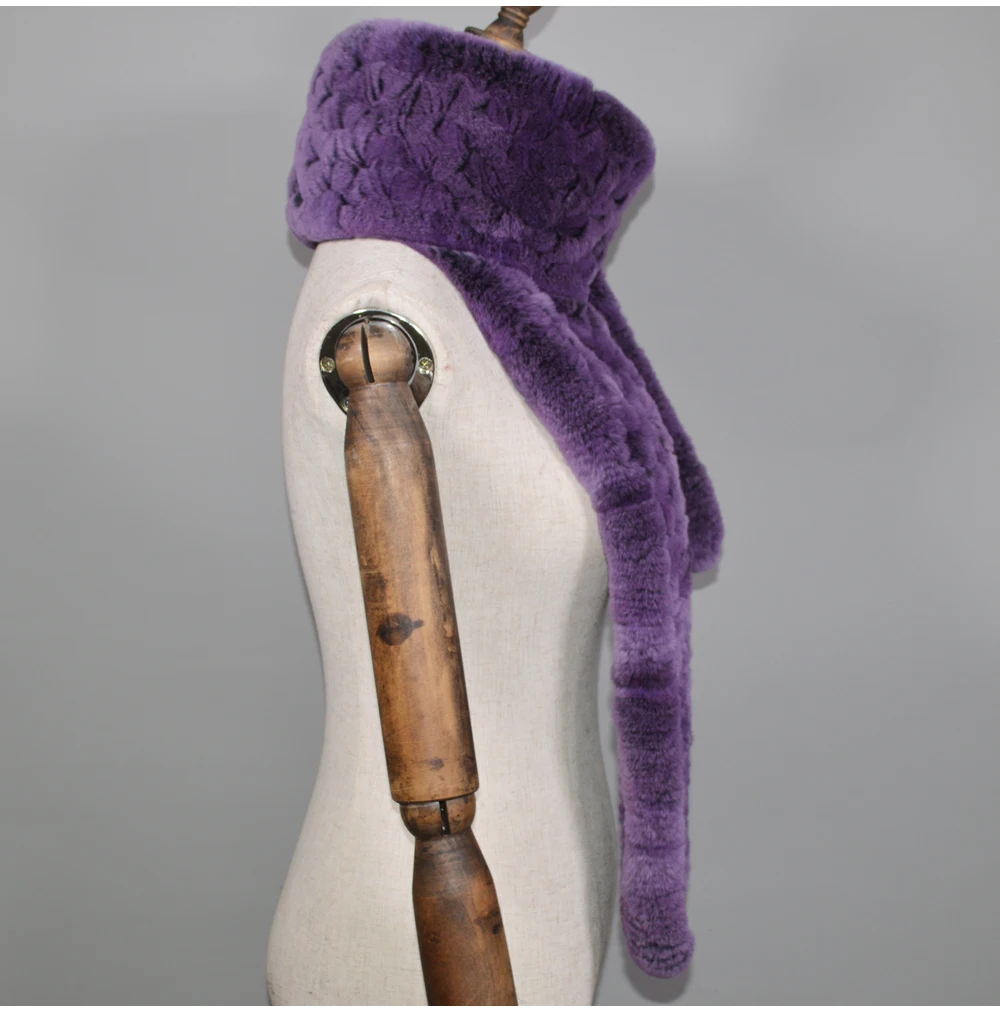 Зимний длинный стильный женский Настоящий мех кролика, шарф из меха кролика Рекс, теплый мягкий шарф-кольцо, высококачественный вязаный кроличий мех, шарфы