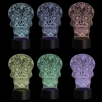 

1pc Acrylic Skull Head LED 3D Colorful Night Light LED Illusion Lamp Black