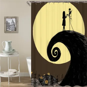 

Halloween Printed 3d Bath Curtains Waterproof Polyester Fabric Washable Bathroom Shower Curtain Screen with Hooks